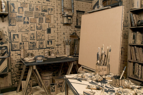cctvnews:  American artist makes full stop in studio tributeAmerican artist Tom Burckhardt created a full-scale and highly-detailed artist’s studio using cardboard, hot glue and black paint. The project took him eight months to finish, and will go on
