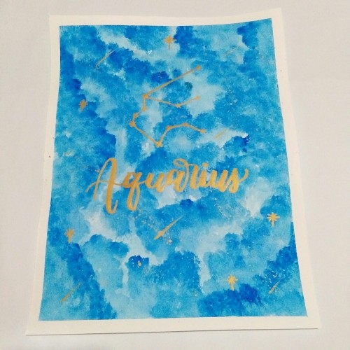 “Aquarius” Media used: Sakura Koi Watercolor and Dong-A Poster Color.Calligraphy by @janedoeph​, on 