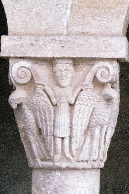 Romanesque capital, cloister, Pedralbes Monastery, Barcelona, Spain, 2006.