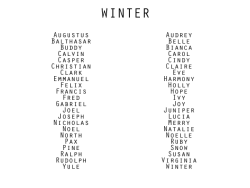 orfice:  sunkissedgirlwearingpearls:  timelessprep:  classy-kate:  lonelyhuntsmen:modernhepburn:  Seasonal Inspired Names  I like Sawyer, but definitely not for a boys name.   My favorites are the autumn names  this may be the greatest thing to happen
