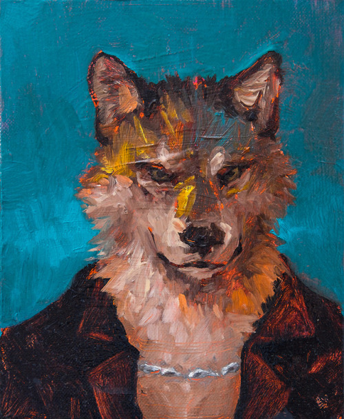 racoonwolf: wolf with jacket (oil on canvas, 27.0×22.0 cm, 2018)