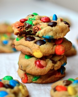 gastrogirl:  fat and chewy m&m cookies.