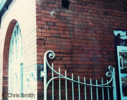 Ornate Wirral Railway gate at West Kirby station, long since removed and presumed lost.