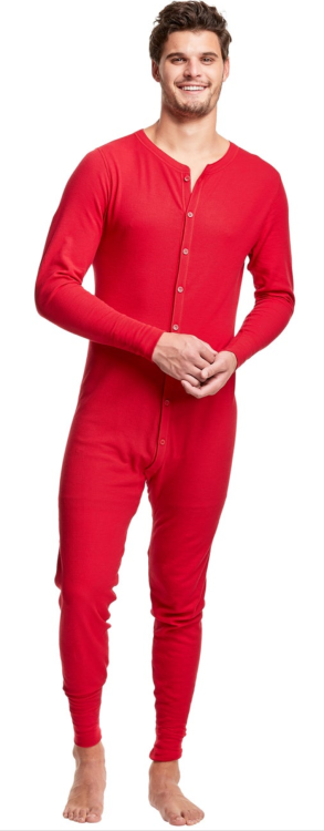 winterskins2021:Hanes thermal unionsuit cute guy in red union suit