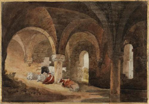 Crypt of Kirkstall Abbey (after J.M.W. Turner). Verso: Classical Landscape (after Poussin), David Co