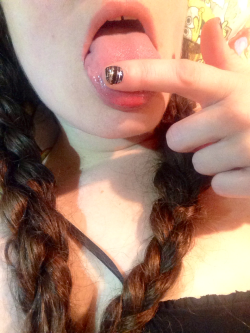 jellybeanphalange:  Horny fun last night! Braided pigtails to rein me in, if you will! Unf!!