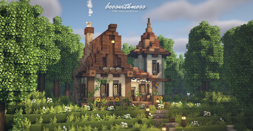 beeswithmoss:Cute old brick cottage in the forest️‍ Loving all the pride themed builds the mineblr c