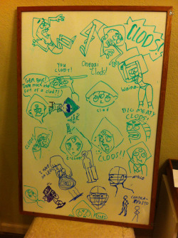 B-San:  Stupid Lime Green Dorito Things I Drew With Friends On A Whiteboard. I Drew