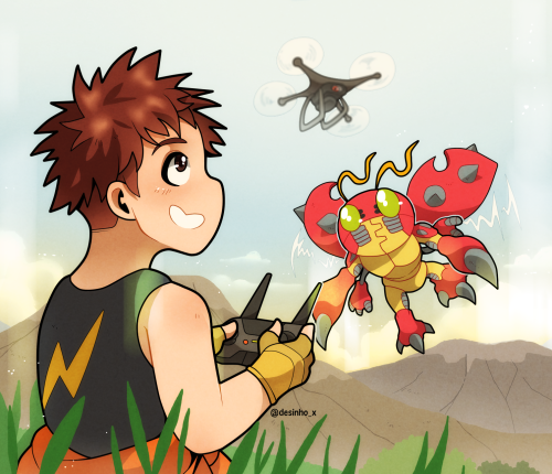 studiompup:Izzy and Tentomon  Continuing my series of Digimon Adventure character illustrations