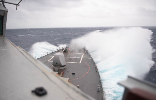 On the bow&hellip;.                 &hellip;.in a stormy Taiwan Strait patrol&hellip;.TAIWAN STRAIT 