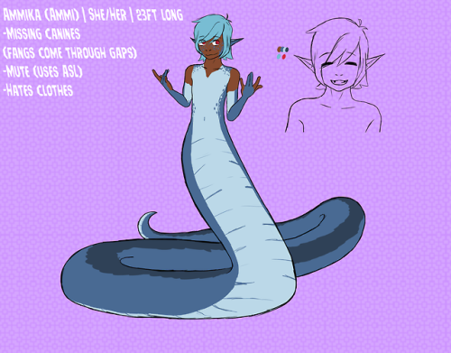 artphikiki:   I revamped another old oc, this one’s a lamia named Ammi. She’s friends with 404 and always annoys her by never wearing clothes.   REBLOGS > LIKES 