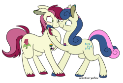 lesbian-sunshim:Shimmer Verse Pride Day 3: Roseluck (demi lesbian!) x Bon Bon (bisexual!)