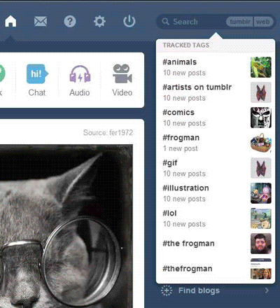 thefrogman:  New Feature Alert! You can now use Yahoo! Search on tumblr!