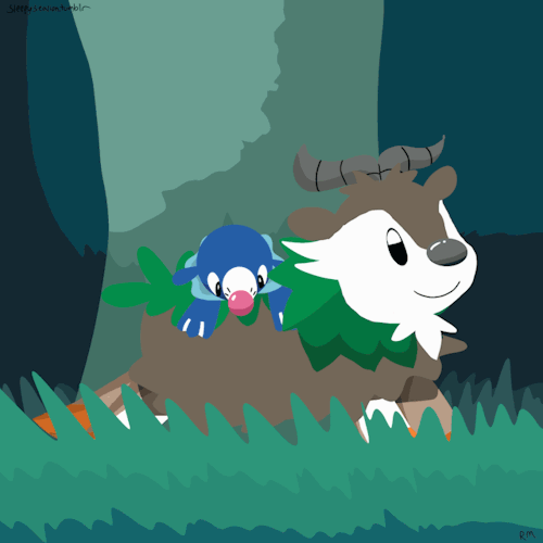 sleepysealion:Gotta goat fast. (Done as an anonymous request to see Popplio and Skiddo together.)