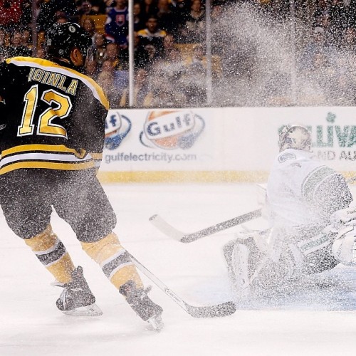 Iginla crashes the net looking for a rebound in the first period against the Vancouver Canucks. NHLBruins