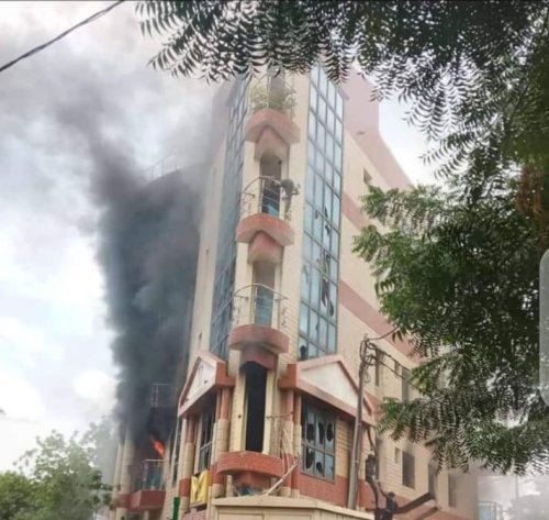 A building owned by Malian Minister of Justice Kassim Tapo in Bamako, Mali, after it was burned and 