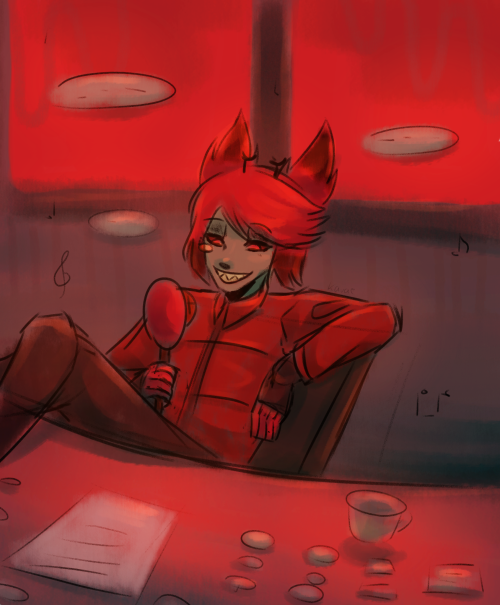 I Hc That Alastor Slouches And Sits All Improperly When He Broadcasts His Radio Shows