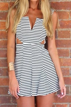 Stripes Hollow Out Dress