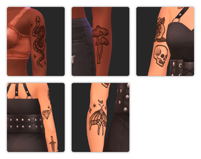 Preview of myshunosun's arm tattoo designs for The Sims 4.
