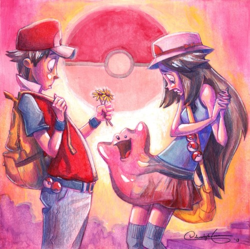 pokemongeographic:  by Chris Lam for Rare Candy: A Pokemon Gallery & Charity Auction Don’t you hate it when you’re just getting a boy to like you, and then it turns out the skirt you put on this morning was really a Ditto all along, and it jumps