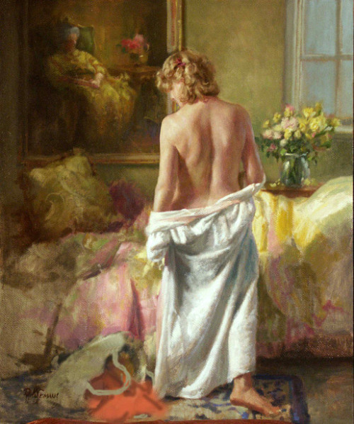 artbeautypaintings:Arrangement in yellow and pink - Robert Semans