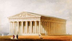 hadrian6:  A Reconstruction of the Parthenon. Athens. Thomas Allom. British 1804-1872. watercolor over pencil heightened with pen and grey ink over etched outline on paper. http://hadrian6.tumblr.com
