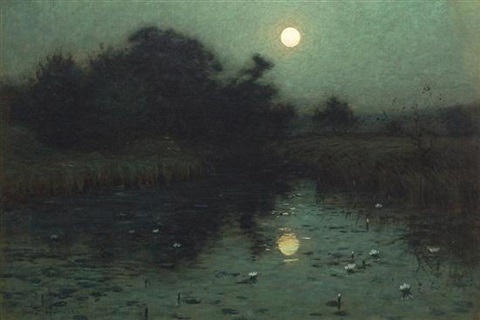 Lovell Birge Harrison- Moonlight over a pond
