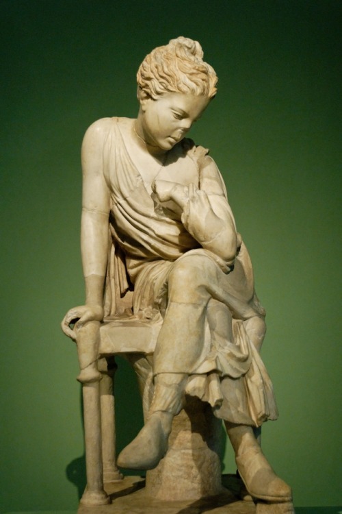 Sculpture of a seated girl, known as the “Conservatori Girl”.  Roman copy of the Hadrianic period, p