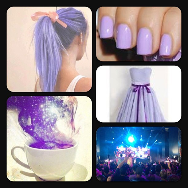 Some of my favorite things =) #pastelpurple #coffee #hairdye #nailpolish #dress #concert