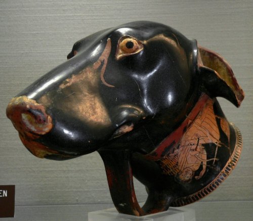 historynet: Rhyton in the shape of a dog’s head. “Brygos” painter, Athens 490-470B
