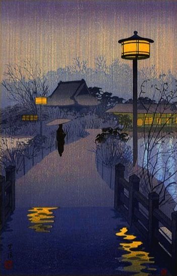 yellow-buds-of-may: Evening rain on Shinobazu pond, by Shiro Kasamatsu, 1938. Source.