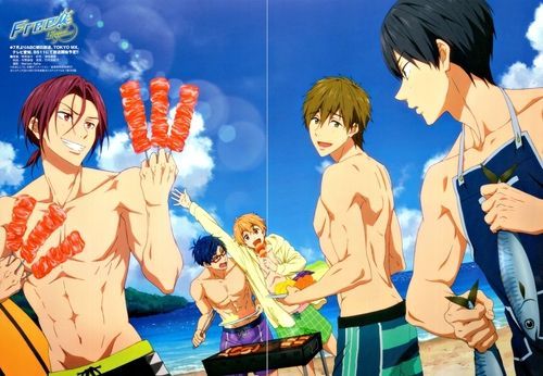 frfrfreak:  So I´m having a blast looking at the Free! official arts. For example this motherfucker hereThey have had a party/sleepover last night. Someone brought boose (was it you Nagisa? Or Rin?). Everyone is fine, except Haru, who has a terrible