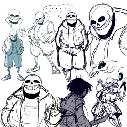 in-sideunder:  a lot of unfinished doodles of your chill friend who misplaced his chill after you , yanno, KILLED EVERYONE. Bonus ‘pose as spooky brothers’ ft Papyrus at the bottom there~ 