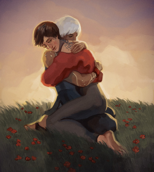 pikapeppa:@anka-skier​ created a drop-dead beautiful painting of Fenris and Rynne Hawke, and I could