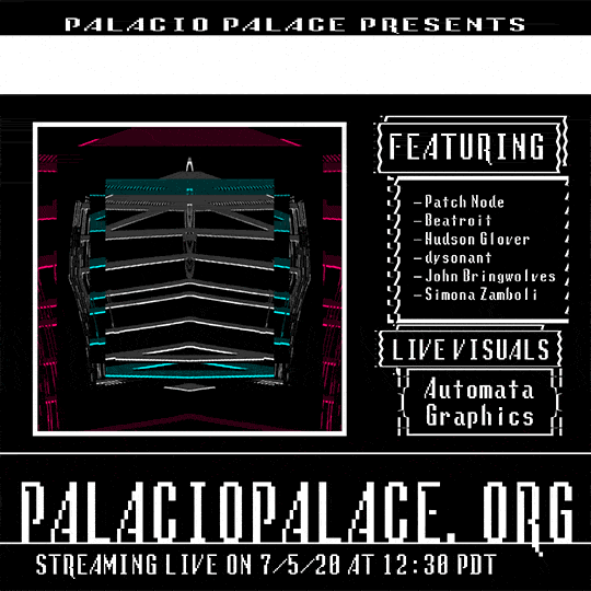 Palacio Digitàl continues!This week we are featuring live performances from - Patch Node- Beatroit- 