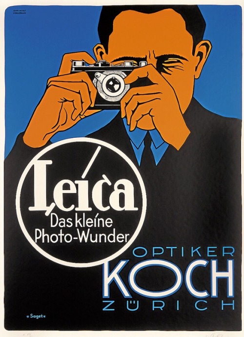 Hubert Saget, advertising poster for Leica, 1930. Printed for Optician Koch, Zürich,  Switzerland. V