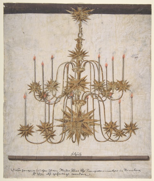 Isaak Ehe, (1586–1632), Design for a Chandelier with Sixteen Candles, 1632. Nuremberg, Germany. Insc