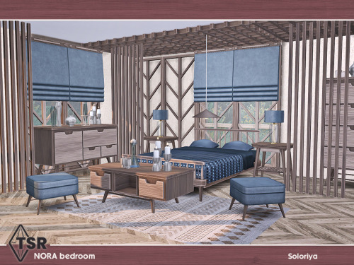 ***Nora Bedroom*** Sims 4 Includes 9 objects: bed, blinds, coffee table, two dressers, end table, po