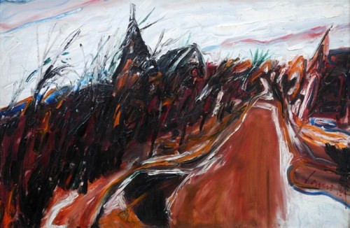 red-lipstick:  Kevin Connor (Australian, b. 1932, Sydney, Australia) - Haymarket, Landscape, 1964   Paintings: Oil on Board