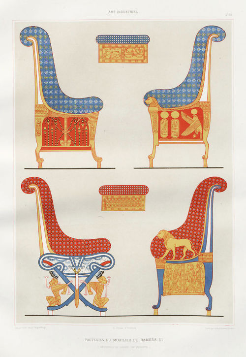E. Prisse D'Avennes, illustrations of seating furniture from the tomb of Ramses III, Thebe, 1186 - 1