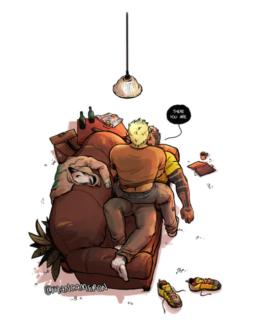 mancameron:  “i’ve missed you” // “just one more match before bed, babe” i drew another couch illustration, and i got more to finish up because i’m a goddang fool. enjoy these quality BnBs. the blue boy is, as always, @bohim‘s 
