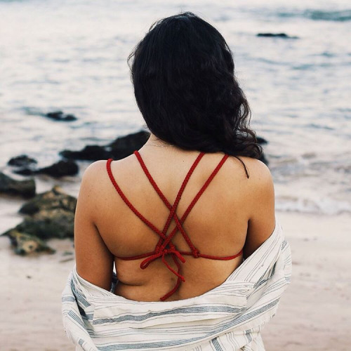 belle-rebel-x:  Solid Color Halter Lace Up Bikini Set