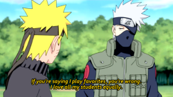 kitteninspaghetti:  Kakashi loves all his students equally. 