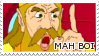 stamp of king harkinan from the legend of zelda cd-i game. he has his finger raised and the text reads 'mah boi'.