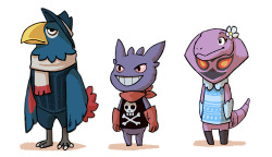 relativelyprecarious:  anna-earley:  I’ve been seeing some images floating around of pokemon as animal crossing villagers, and I thought it was pretty adorable, so I decided to do some of my own with a few of my personal favorite pokemon!  I love Doublade