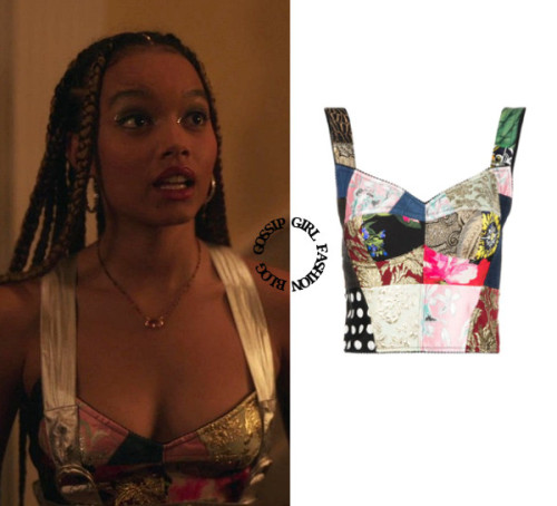  Who: Whitney Peak as Zoya LottWhat: Dolce & Gabbana Patchwork Bustier Top - Sold OutWhere: 1x12