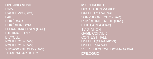 epilogue: 26 tracks from pokemon dppt soundtracks. 