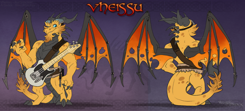 Drew my husband’s dragon in the Spyro Reignited style :D he likes guitars and goggles like a N