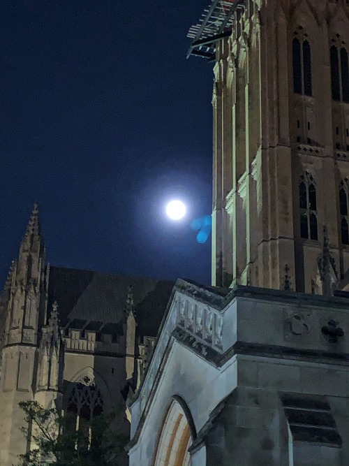 Snow Moon Rising Over Towers of the Washington National Cathedral, 8 February 2020.End of an amazing