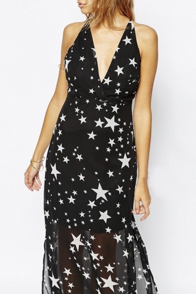 septbouquetmika:  Star Print Mini Short Sleeve Dress Maxi Sleeveless Dress Maxi Short